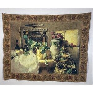 Tapestry Panel Wall Hanging Wine Grapes Pots Old World Tuscany 51 in x 38 in